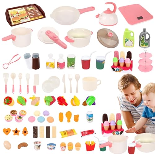 Wiclnyg Utensilien, Kochgeschirr, Spielzeug, Kochspielzeug für Kinder, Küchenspielset - 98-teiliges Dessert-Spielset für die Kinderküche,Kinder-Töpfe und Pfannen-Set mit Spielnahrung, von Wiclnyg