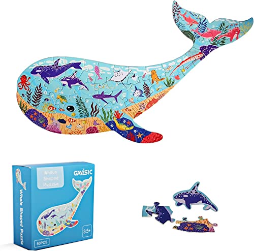 Widisun Teile mit Tieren für Kinder 50 Teile Tieren Puzzle Spielzeug Wale Jigsaw Puzzle Kinder Lernspiele Puzzle Spielzeug Geschenk für Kinder Alter 4 5 6 7 8 9 10 Jahre von Widisun