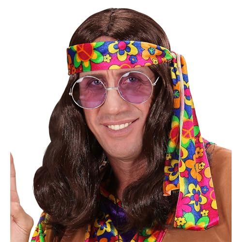 W WIDMANN MILANO Party Fashion 6497R - Perücke Hippie Dude, braun, mit buntem Stirnband, Mottoparty, Karneval von W WIDMANN MILANO Party Fashion