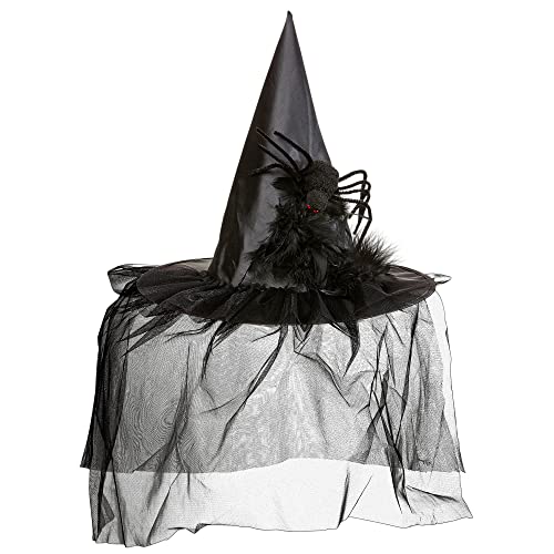 Halloween - Hexenhut mit Tüll, Federn und Spinne für Erwachsene und Jugendliche von W WIDMANN MILANO Party Fashion