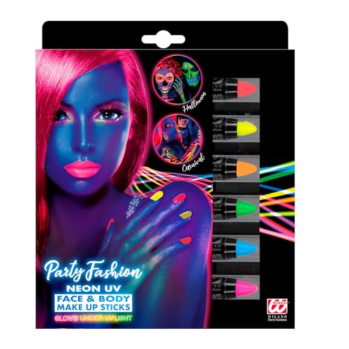 W WIDMANN MILANO Party Fashion 09602 - Neon Schminkstifte 6er Set, Fluoreszierende Farbe, Neon Party, Face- und Bodypainting Farben von W WIDMANN MILANO Party Fashion