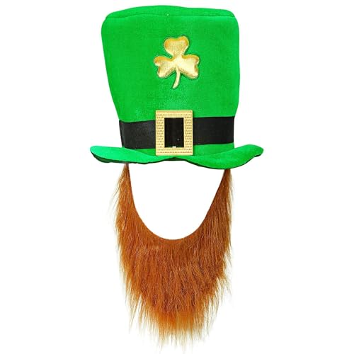 Widmann 09840 - Zylinder St. Patrick´s Day mit Bart, Grün mit goldenem Kleeblatt, Ire, Hut, Kopfschmuck, Accessoire, Mottoparty, Karneval von W WIDMANN MILANO Party Fashion