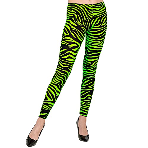 W WIDMANN MILANO Party Fashion - Leggins 80er Jahre, Neon Grün Tigerprint, 80s, Disco Fieber, Bad Taste, Streifenmuster, Mottoparty, Karneval von W WIDMANN MILANO Party Fashion