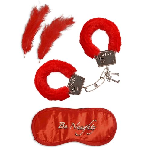 Widmann 4800L - Spaß Set für Liebhaber, Handschellen aus Fell, Augenmaske, 2 Federn, Zubehörset, Karneval, Mottoparty von W WIDMANN MILANO Party Fashion