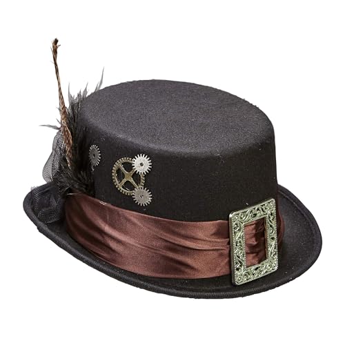 W WIDMANN MILANO Party Fashion 60812 - Zylinder Steampunk, Schwarz, aus Filz, mit Zahnrädern und Federn, Kopfschmuck, Accessoire, Mottoparty, Karneval von W WIDMANN MILANO Party Fashion