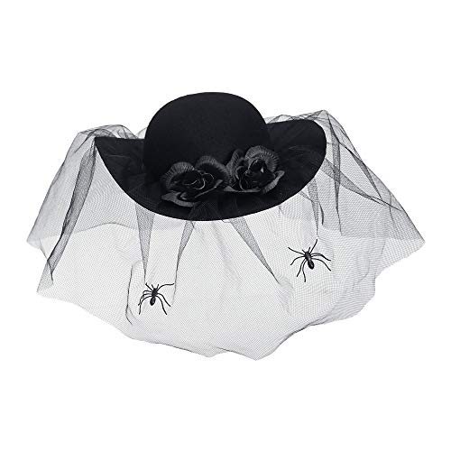 Widmann 68578 - Hut der Schwarzen Witwe, verziert mit Rosen, Schleier und Spinnen, Schwarz, Hut, Accessoire, Zubehör, Karneval, Halloween, Mottoparty von W WIDMANN MILANO Party Fashion