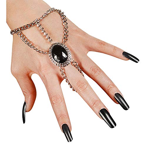 Widmann 7135H - Finger-Armband Gothic, mit ovalem Schmuckstein, Armkette, Metalliclook, Accessoire, Kostüm, Halloween, Hexe von W WIDMANN MILANO Party Fashion