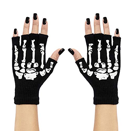 Widmann 95703 - Fingerlose Handschuhe mit Skelett-Aufdruck, Accessoire für Faschingskostüme, Halloween von W WIDMANN MILANO Party Fashion