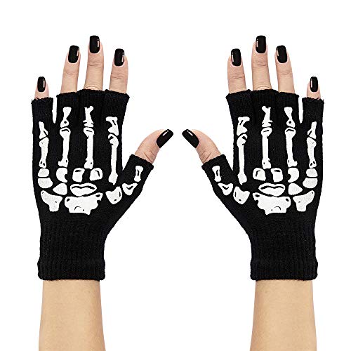 W WIDMANN MILANO Party Fashion 95703 - Fingerlose Handschuhe mit Skelett-Aufdruck, Accessoire für Faschingskostüme, Halloween von W WIDMANN MILANO Party Fashion