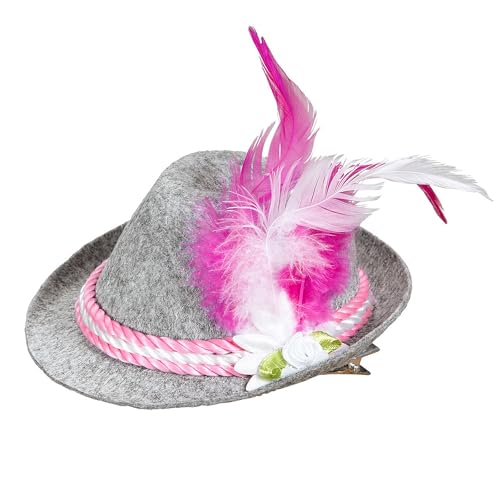 Widmann 95709 - Minifedora Edelweiß, Weiß/Pink, aus Filz, Tracht, Bierfest, Haarklammer, Hut, Kopfschmuck, Accessoire, Karneval, Mottoparty von W WIDMANN MILANO Party Fashion