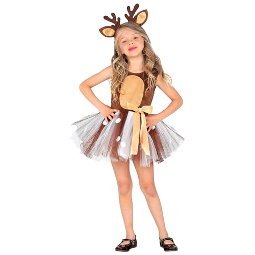 Widmann - Kinderkostüm Rentier, Kleid mit Tüllrock, Haarreif, Tutu, Kopfbedeckung, Tiara, Reh, Hirsch, Weihnachten, Karneval, Mottoparty von W WIDMANN MILANO Party Fashion