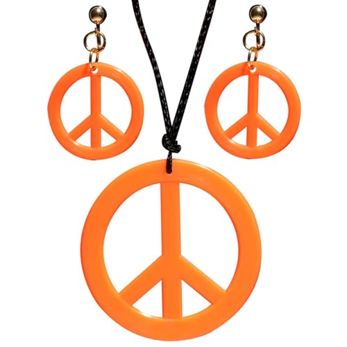 Widmann 53284 - Schmuckset Hippie, Halskette und Ohrringe, Orange, Flower Power, Peace, Blumenmädchen, Mottoparty, Karneval von W WIDMANN MILANO Party Fashion