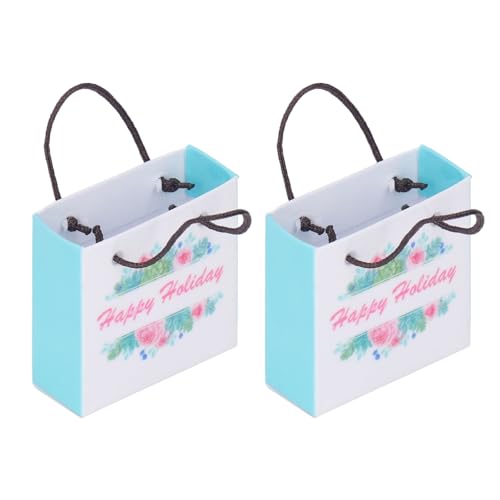 Puppenhaus-Miniatur-Partytasche, Elegante Mini-Geschenktüte mit Blumendrucken für die Puppenhaus-Kollektion, 2 Stück (O) von Wifehelper