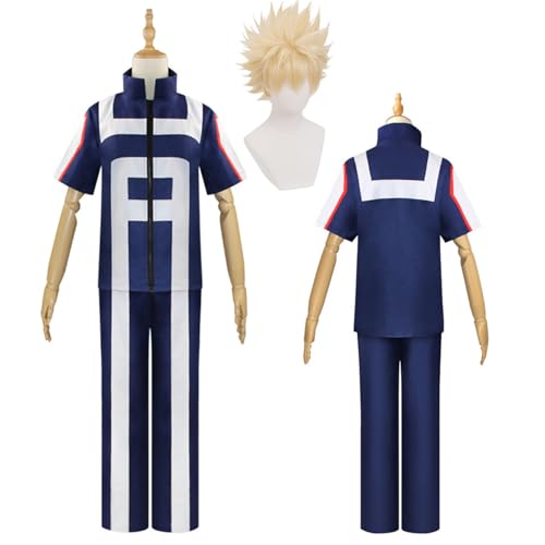 Anime mha Cosplay Uniform My Hero Academia Deku Cosplay Kostüm mit Perücke Midoriya Izuku, Bakugou Katsuki, Todoroki Shoto Outfits Verkleidung für Kinder Unisex Requisiten Zubehör Set (Bakugou) von Wigbiu