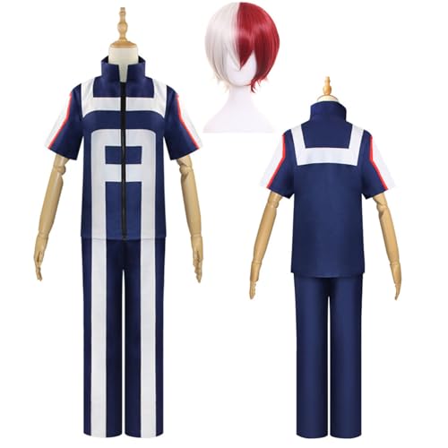 Anime mha Cosplay Uniform My Hero Academia Deku Cosplay Kostüm mit Perücke Midoriya Izuku, Bakugou Katsuki, Todoroki Shoto Outfits Verkleidung für Kinder Unisex Requisiten Zubehör Set (Todoroki) von Wigbiu