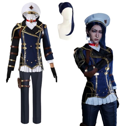 Wigbiu Anime Arcane-Staffel 2 Caitlyn Cosplay Jackenkostüm mit Perücke und Hut Spielfiguren Outfit Uniform Accessoires Komplettes Kleidungsset Halloween Karneval Kostüm für Damen Unisex von Wigbiu