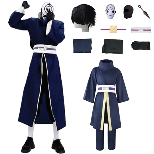 Wigbiu Anime Charakter Uchiha Obito Cosplay Kostüm für Kinder Erwachsene Kimono Umhang Outfit mit Perücke Maske Accessoires coole Uniform Halloween Weihnachten Karneval Rollenspiel Anzug (M) von Wigbiu