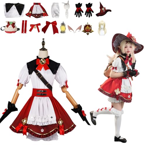 Wigbiu Anime Genshin Impact Kostüm Spielfiguren Klee Cosplay-Outfit Rock Jacke Uniform Zubehör Komplettes Kleidungsset Halloween Karneval Kostüm für Damen Unisex von Wigbiu