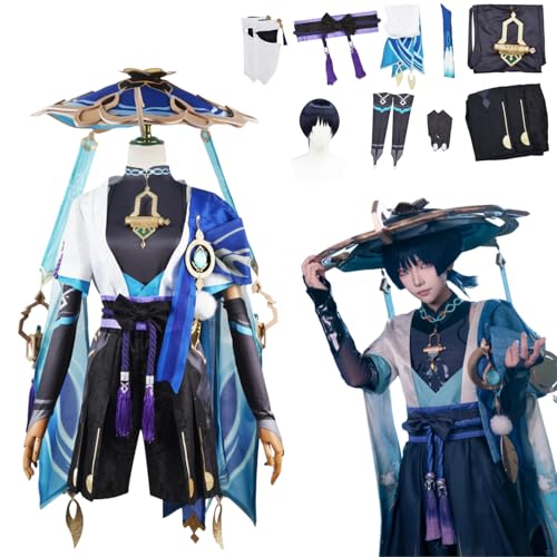 Wigbiu Anime Genshin Impact Kostüm Spielfiguren Wanderer Cosplay-Outfit Rock Jacke Uniform Zubehör Komplettes Kleidungsset Halloween Karneval Kostüm für Damen Unisex von Wigbiu