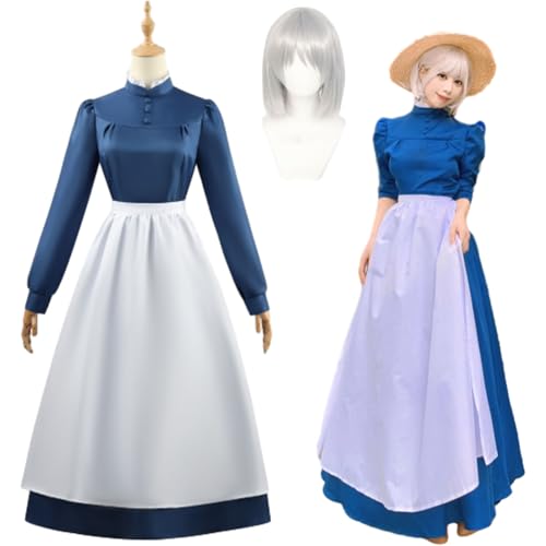 Wigbiu Anime Sophie Cosplay Kostüm mit Perücke Das wandelnde Schloss Outfit Rock Howl Kleidung Halloween Karneval Party Kostüm Set Anzug für Erwachsene Frauen Unisex von Wigbiu