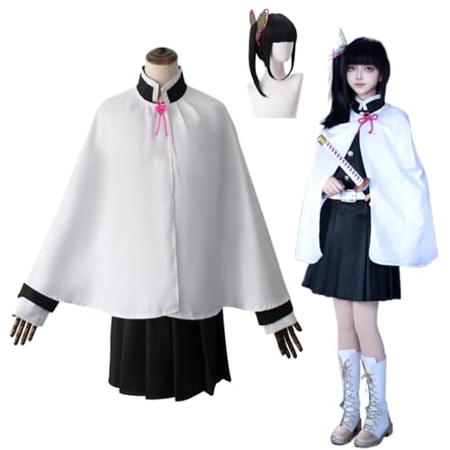 Wigbiu Anime Tsuyuri Kanao Cosplay Kostüm Kimono mit Perücke Demon Slayer Cosplay Outfit Rock Cape Uniform Anzug Set Halloween Karneval Party Verkleidung Kleidung für Kinder Erwachsene Frauen Unisex von Wigbiu