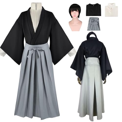 Wigbiu Anime Yugi Tsukasa Cosplay Kostüm mit Perücke Hut Toilet Bound Hanako Kun Outfits Kimono Anzug für Kinder Unisex Halloween Karneval Party Requisiten Accessoires Kleidungsset (Gray) von Wigbiu