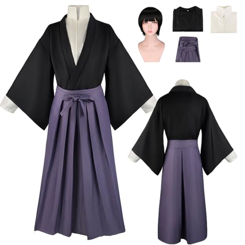 Wigbiu Anime Yugi Tsukasa Cosplay Kostüm mit Perücke Hut Toilet Bound Hanako Kun Outfits Kimono Anzug für Kinder Unisex Halloween Karneval Party Requisiten Accessoires Kleidungsset (Purple) von Wigbiu