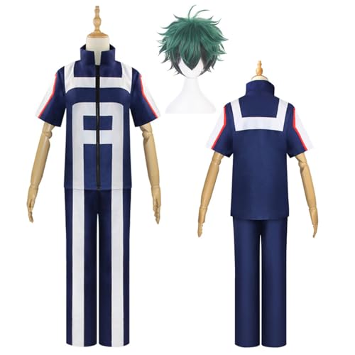 Wigbiu Anime mha Cosplay Uniform My Hero Academia Deku Cosplay Kostüm mit Perücke Midoriya Izuku, Bakugou Katsuki, Todoroki Shoto Outfits Verkleidung für Kinder Unisex Requisiten Zubehör Set (Deku) von Wigbiu