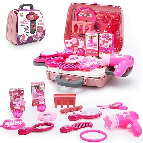 Wikay Kinderschminke Set Mädchen, 24PCS Kinder Make Up Set,Kinder Schminkkoffer Mädchen Spielzeug,Waschbar Kinder Schminkset Mädchen,Rollenspiel Kinderschminke Geschenk für Mädchen 4 5 6 7 8 9 Jahre von Wikay