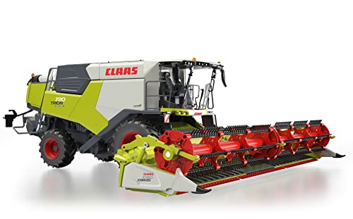 WIKING 077857 Claas Trion 720 Montana und Schneidwerk Convio 1080 inkl. Transportwagen, Modell-Mähdrescher, 1:32, Metall/Kunststoff, Ab 14 Jahre, Bewegliche Fahrwerkselemente von Wiking