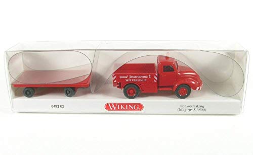 Wiking 049202 H0 Schwerlastzug Magirus S 3500 rot Lkw mit Anhänger Spur HO 1:87 von Wiking