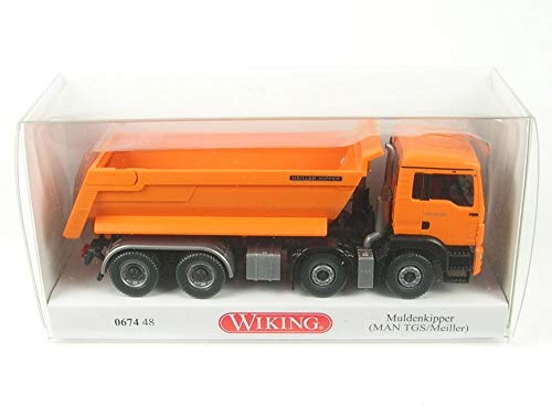 Wiking 067448 Muldenkipper (MAN TGS Euro 6 / Meiller) orange Spur H0 1:87 Vierachser Halfpipe von Wiking