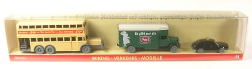 Wiking Set Verkehrs-Modelle Nr. 99, Berliner Doppeldeckerbus D38, Mercedes L 2500 Koffer-LKW, VW 411 Taxi 1:87 von Wiking