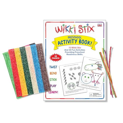 Wikki Stix - Schulbereitschafts-Activity Book mit über 30 lustigen Aktivitäten, Feinmotorik, Zahlenbewusstsein und Schreibwortbewusstsein, enthält 72 Wikki Stix, für Kinder ab 3 Jahren von Wikki Stix