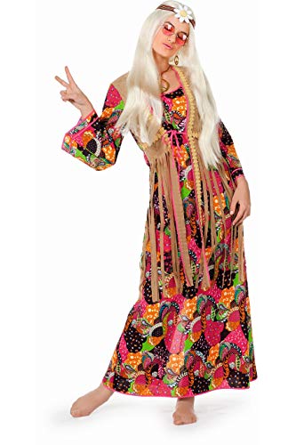 Wilbers 4456 Hippie-Kostüm Damen Kleid lang mit Fransen Hochwertige Verkleidung Gruppenkostüm Partnerkostüm Frauen Größe 44 Multi von Wilbers Karnaval