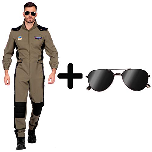 WILBERS & WILBERS W5902-50+B02531 grün-schwarz Herren Kampfpilot Fliegerkombi Overall mit Brille Gr.50 von WILBERS & WILBERS