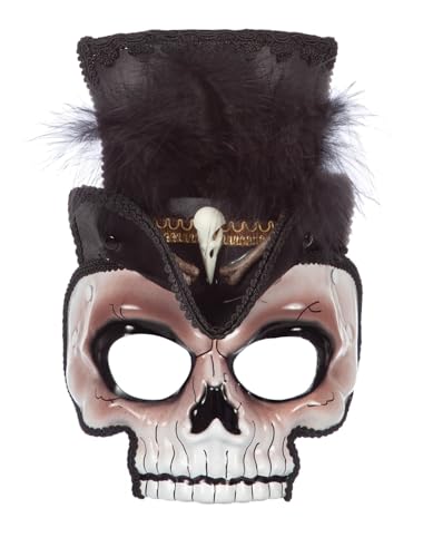 Wilbers Maske Voodoo Voodoomaske Halbmaske Knochen Schädel Halloween Hut Minihut Feder von Wilbers