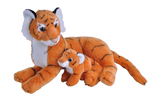 Wild Republic Mom and Baby Tiger, Großes Kuscheltier, 38 cm, Geschenkidee für Kinder, Kuscheltier mit Baby, Riesen-Stofftier aus recycelten Wasserflaschen von WILD REPUBLIC