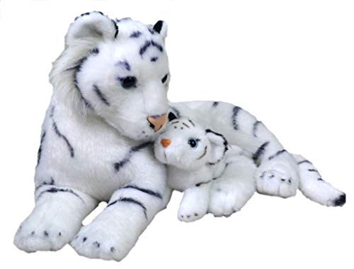 Wild Republic Mom and Baby Weißer Tiger, Großes Kuscheltier, 38 cm, Geschenkidee für Kinder, Kuscheltier mit Baby, Riesen-Stofftier aus recycelten Wasserflaschen von WILD REPUBLIC