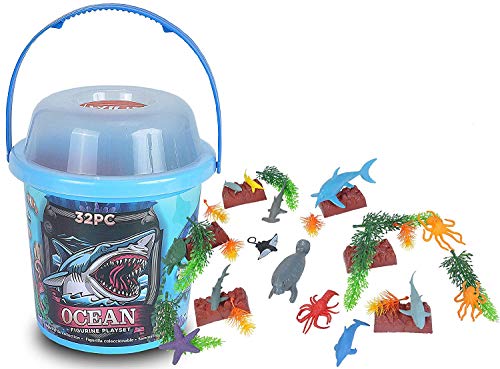 Wild Republic 22111 Spielfiguren-Set Tierwelt der Ozeane, Spieleimer, Adventure Bucket, 20 cm, 32-teilig, Multi, Ozean, ocean von WILD REPUBLIC