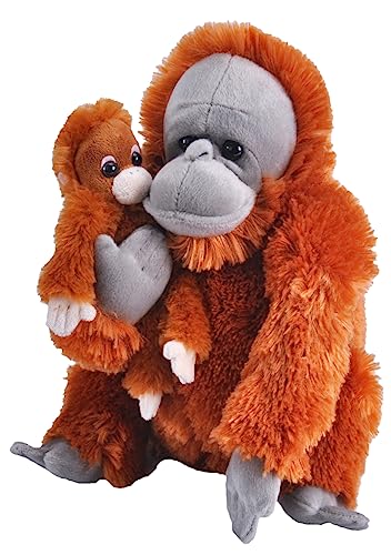 Wild Republic Mom and Baby Orangutan, Großes Kuscheltier, 38 cm, Geschenkidee für Kinder, Kuscheltier mit Baby, Riesen-Stofftier aus recycelten Wasserflaschen von WILD REPUBLIC