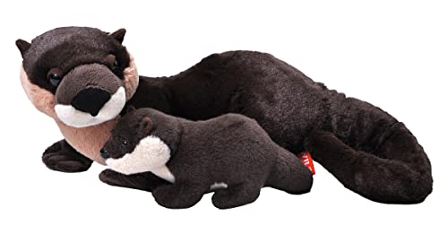 Wild Republic Mom and Baby Fluss Otter, Großes Kuscheltier, 38 cm, Geschenkidee für Kinder, Kuscheltier mit Baby, Riesen-Stofftier aus recycelten Wasserflaschen von Wild Republic