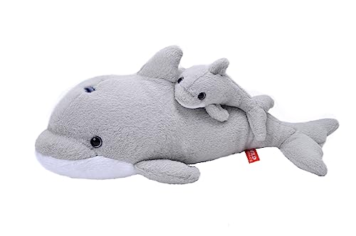 Wild Republic 24094 Republic Mom and Baby, Mutter und Baby Delfin, Großes Kuscheltier, 32cm, Geschenkidee für Kinder, Kuscheltier mit Baby, Riesen-Stofftier aus recycelten Wasserflaschen von WILD REPUBLIC