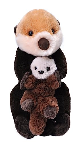 Wild Republic Mom and Baby Seeotter, Großes Kuscheltier, 38 cm, Geschenkidee für Kinder, Kuscheltier mit Baby, Riesen-Stofftier aus recycelten Wasserflaschen von WILD REPUBLIC