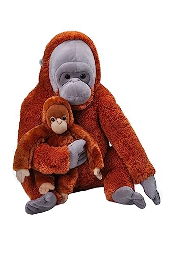 Wild Republic Mom and Baby Jumbo Orangutan, Großes Kuscheltier, 76 cm, Geschenkidee für Kinder, Kuscheltier mit Baby, Riesen-Stofftier aus recycelten Wasserflaschen von WILD REPUBLIC