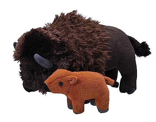 WILD REPUBLIC Mom and Baby Bison, Großes Kuscheltier, 38 cm, Geschenkidee für Kinder, Kuscheltier mit Baby, Riesen-Stofftier aus recycelten Wasserflaschen, Braun von WILD REPUBLIC