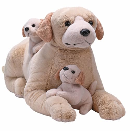 Wild Republic Cuddlekins Jumbo Mutter und Welpen Gelber Labrador, Stofftier, 76 cm, Plüschtier, Füllung aus gesponnenen recycelten Wasserflaschen von WILD REPUBLIC