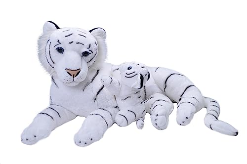 Wild Republic Mom and Baby Jumbo Weißer Tiger, Großes Kuscheltier, 76 cm, Geschenkidee für Kinder, Kuscheltier mit Baby, Riesen-Stofftier aus recycelten Wasserflaschen von WILD REPUBLIC