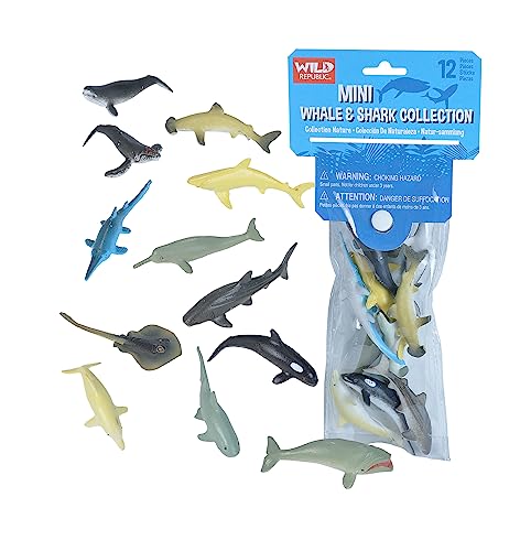 Wild Republic Polybag Mini Wal/Hai, zwölf Tierarten Aus Dem Wal/Hai. Geschenktüte für Kinder, Spielfiguren-Tiere, Toll für die Spielzeug-Sammlung, Walhai von WILD REPUBLIC