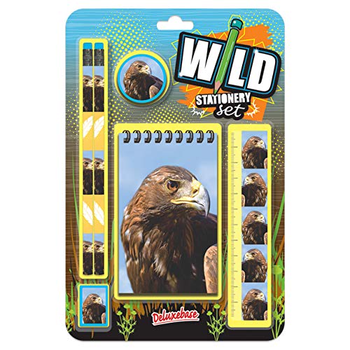 Deluxebase Wild Stationery Set - Adler niedlichen Stationären Schulsets für Jungen enthalten 2 Bleistifte, Radiergummi, Spitzer, Lineal und Notizbuch von Deluxebase